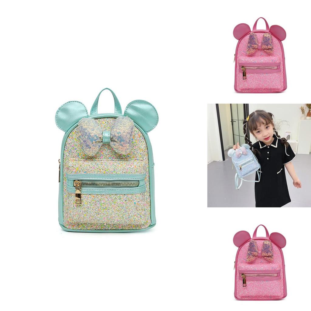 Zaino con Paillettes a Fiocco per Ragazza, Materiale PU Impermeabile per Uso Quotidiano
