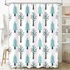 Patterned Shower Curtain with a Winter Forest Theme Blue Trees and Snowflakes On White Background Waterproof Fabric for Bathroom