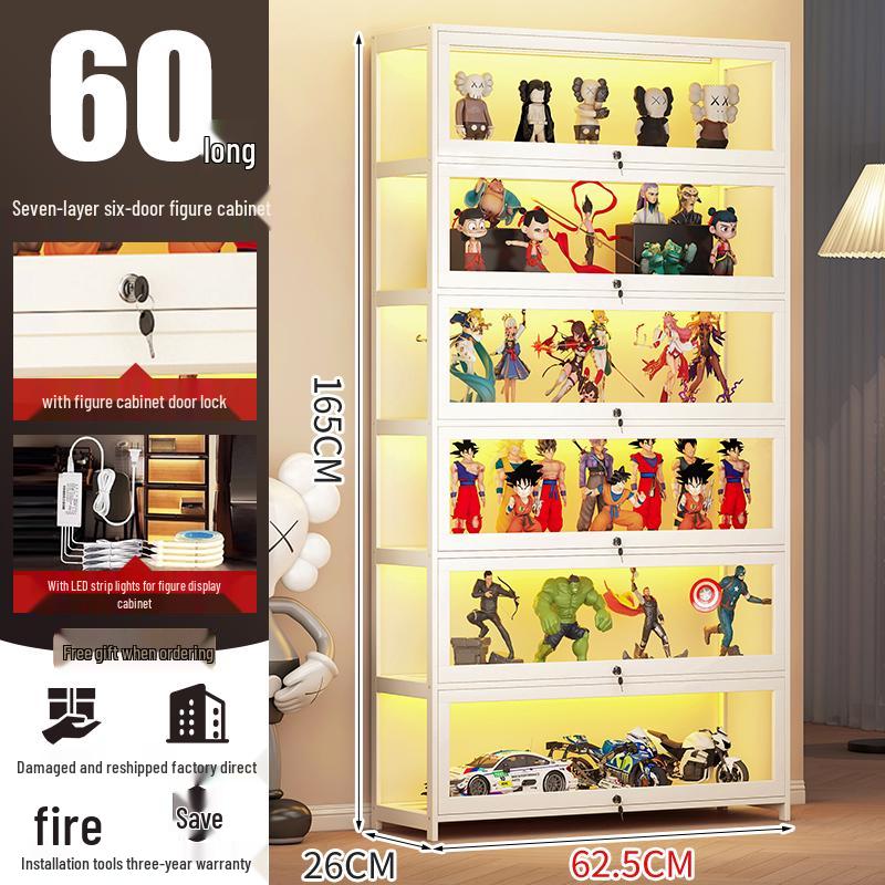 Acrylic Lockable Display Case with LED Lights for Figurines and Models, Dustproof Transparent Stand
