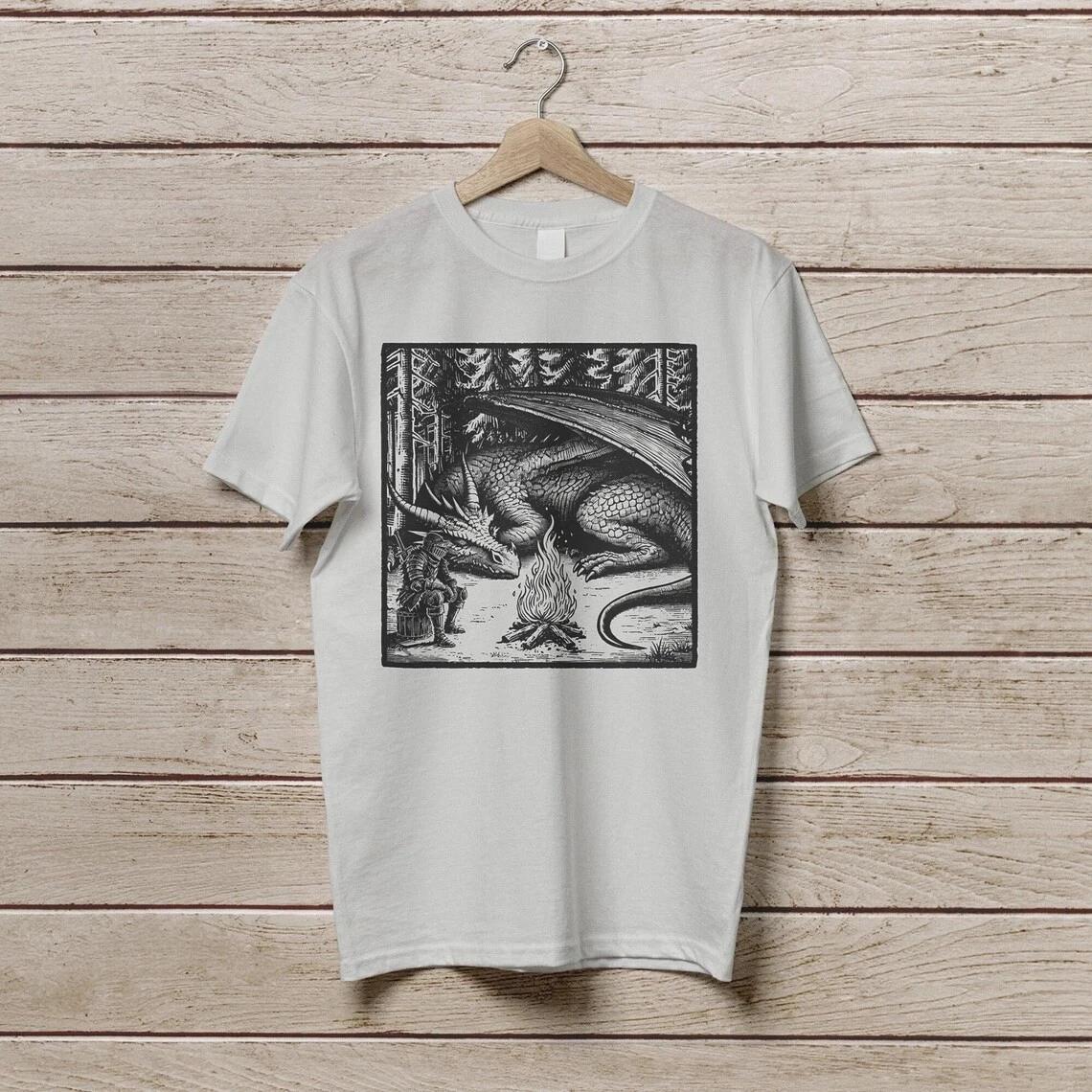 Vintage Dragon Art Graphic Shirt Dragon Lovers Gift Tee Retro Medieval Tshirt M
