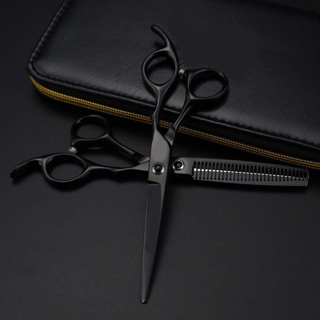 6.0-Inch Black German Hairdressing Scissors, Straight & Thinning Shears - Model SX1-0405