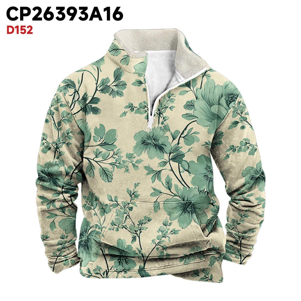 Men's British Autumn 2025 Stand Collar Arctic Fleece Half-Zip Hoodie with 3D Print