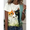 Kreativ Fuin Cat 3D-printad Kortärmad T-shirt Trendig Bekväm Mjuk Andningsbar Stor Lös Dam-T-shirt