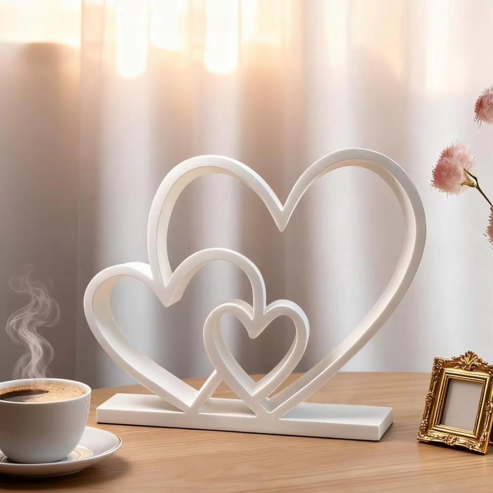 Romantic Heart-to-Heart Statue Plastic Love Heart Figurine Heart-shaped Sculpture  Bookshelf Decor