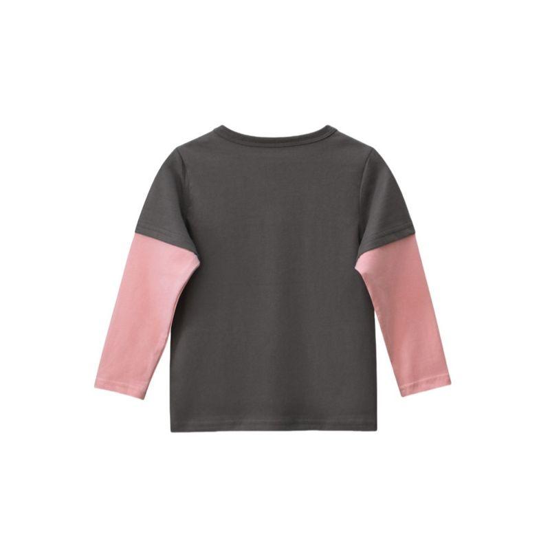 27home Children's Clothing Girl Rabbit Bottoming Shirt Spring and Autumn Kids Fake Two-Piece Long Sleeves T-shirt Baby 100% Cotton Coat