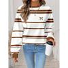 Womens Casual Striped Print Hoodie-Free Sweatshirt Loose Fit Round Neck Long Sleeve Top 2025
