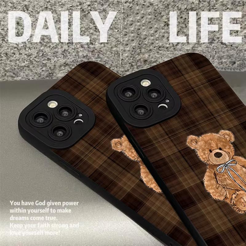 Vintage Plaid Bear Patterns Phone Case For iPhone 17 Pro Max 16 Pro 15 14 13 Mini 12 11 Pro Max 16E 17Air Hockproof Soft Cover