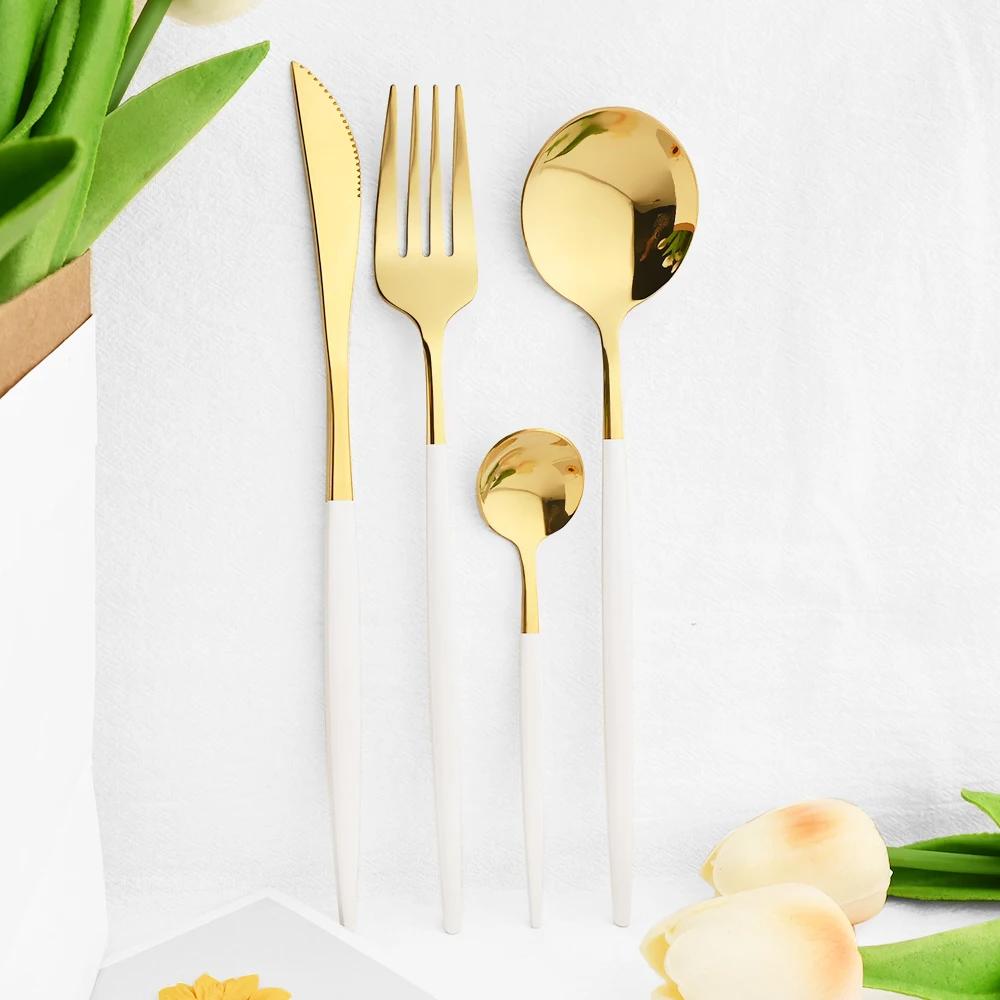 16pcs Mirror Pink Gold Flatware Stainless Steel Cutlery Set Knife Coffee Spoon Fork Dinnerware Set Western Kitchen Tableware