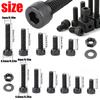 370pcs/12.9 Grade Black Hex Socket Head Cap Screws, Nuts, and Flat Washers Set; DIN912 Metric Bolt Fastener Set; M4 and M5 Bolts