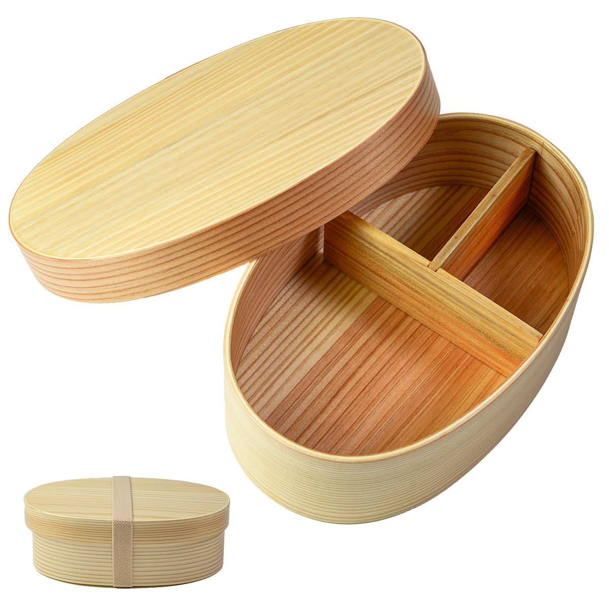 

Okome no Otomo Wooden Bento Box (L, 700ml) - Microwave and Dishwasher Safe - Includes Divider and Lunch Band - Suitable for Men, Junior High School St
