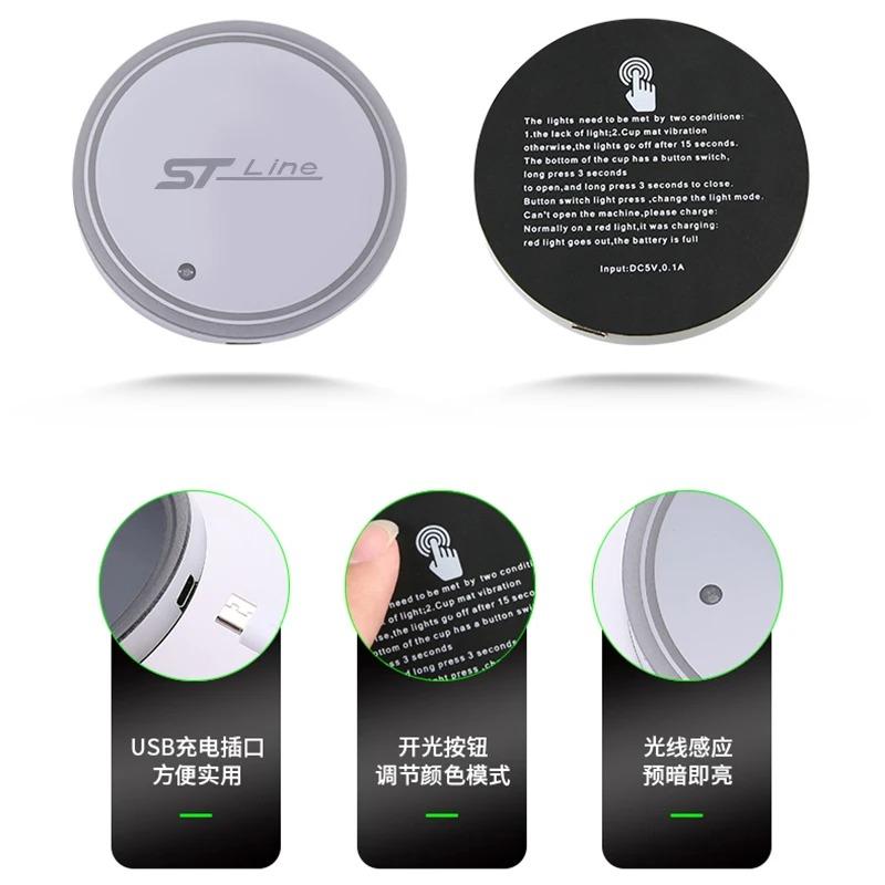 Suitable for Ford ST STLine Vignale Taurus Kuga Induction Colorful Atmosphere Light Car Luminous Water Coaster Non-slip Mat WA5