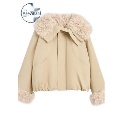 ZIHAN Women's Faux Lamb Wool Lined Collar Jacket