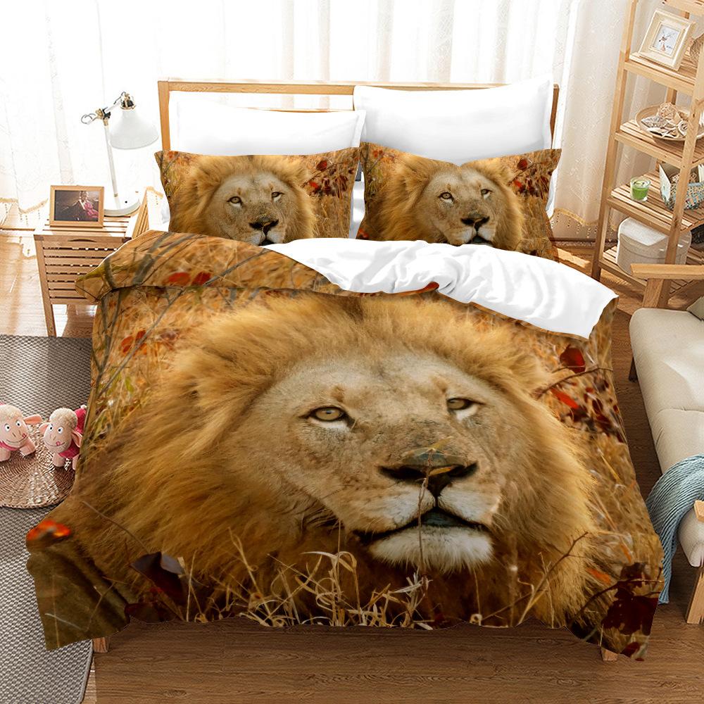 Ferocious Lion Digital Printing Three-Piece Set 3D Three-Dimensional Home Textile Quilt Cover Pillowcase