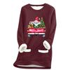 Ladies' Loose And Comfortable Round Neck Christmas Print Thick With Pockets Long Sleeved Top