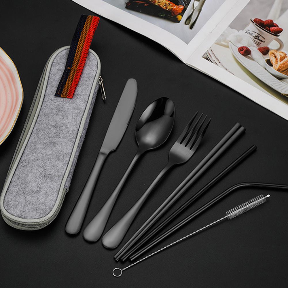 Tragbares Geschirr Kreatives Westliches Geschirr Essstäbchen Stroh Kombinationsset