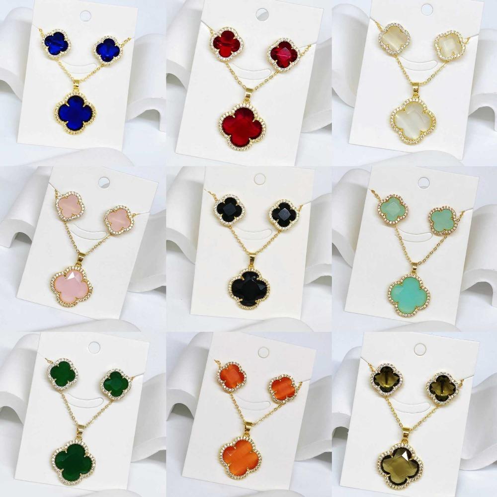 Large Four-leaf Clover Earrings Necklace and Pendant Set - A Luxurious and Versatile Jewelry Set