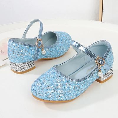 Princess Girls High Heels Spring Autumn Children Wedding Dress Leather Shoes Causal Versatile Glitter Sequins Kids Single Shoes