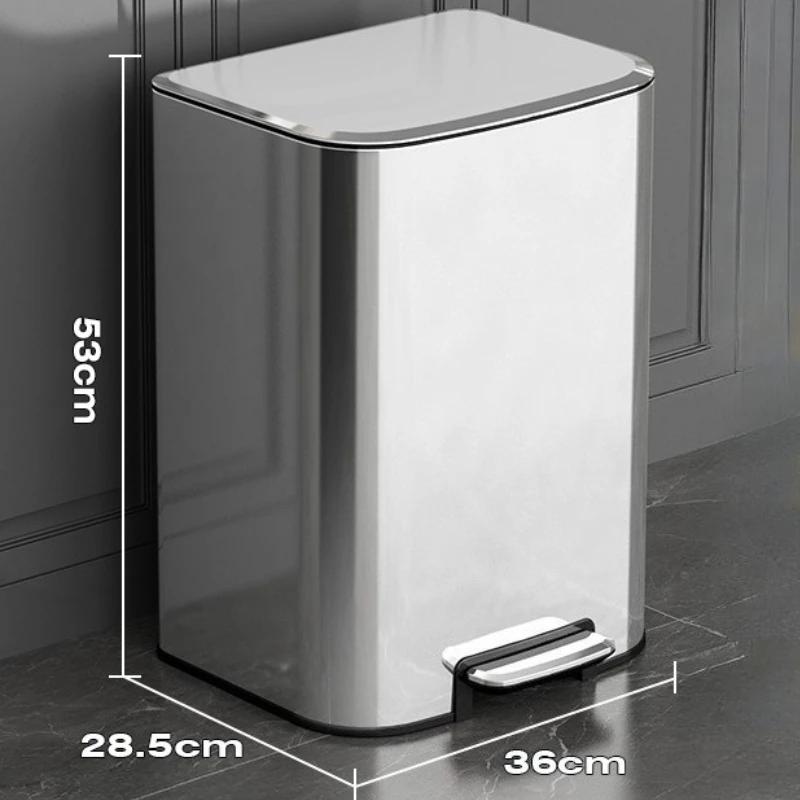 Pedal Trash Can Stainless Steel Waste Bins Large Food Waste Disposal Wastebin Household Kitchen Standing Litter Bin Container