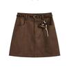 Korean Coffee Suede High Waist Plus Size A-Line Skirt for Women - Spring/Autumn