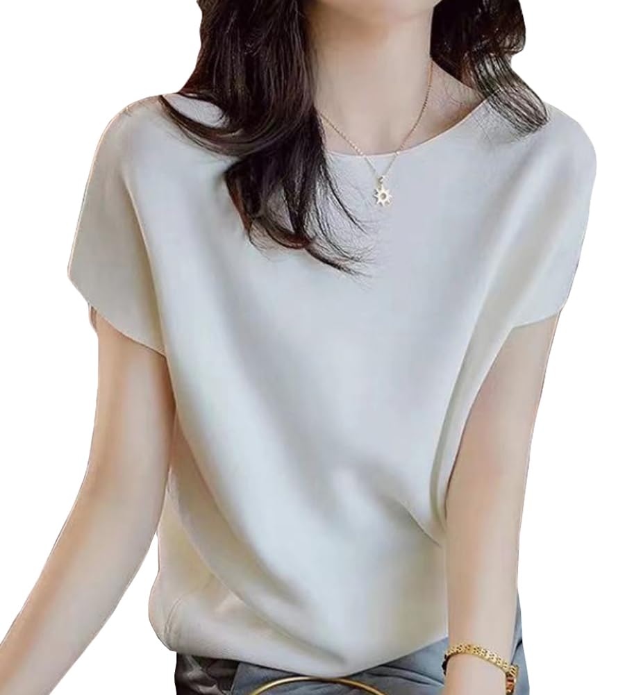 Cool To the Touch Summer Knit Short for Pullover Free [ASARANS] T-shirt, Sleeve, Women's Top, Summer, Dolman, Thin, Work, Casual, Plain, Neat, (JP,