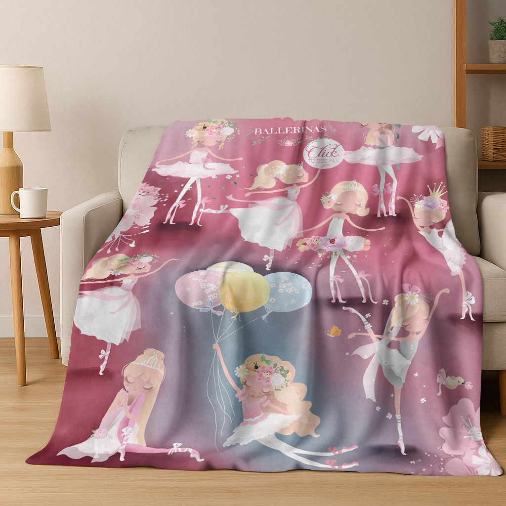 Elegant Ballet Dacing Girl Ballerina Cartoon Flannel Blanket,Cozy Soft Throw Blanket for Home Bedroom Bed Sofa Cover Gift Kids