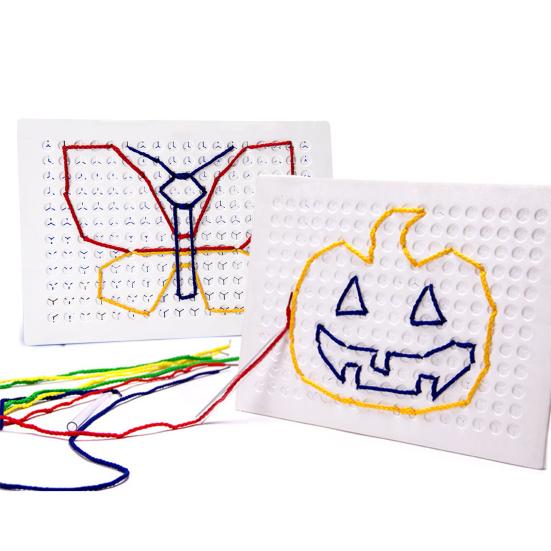 Kids Threading Board with Pens Laces Fine Motor String Weaving Drawing Board Toddlers Boys Girls Stitch Grid DIY Lacing Board Toy