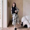 Autumn 2025 Retro Ink Wash Print Two-Piece Long Sleeve Dress for Women - Elegant High-End, Slimming Long Skirt