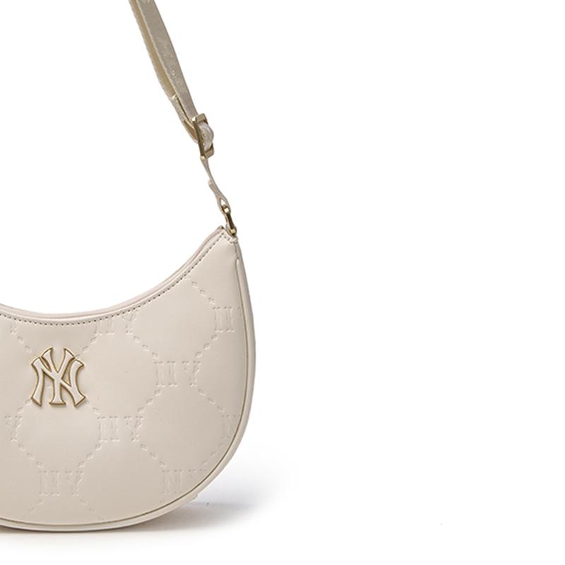 New MLB Solid Color One Shoulder Handbag, Crossbody Bag Women's Silver/Ivory 7ACRMD75N