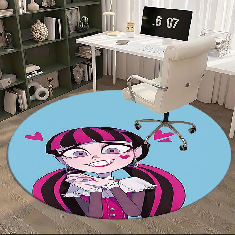 Monster High School Thema Charmante Gothic Mädchen Stuhlmatte - Runder Teppich für Heimdekoration, Bürogebrauch, Geschenkidee 0467b