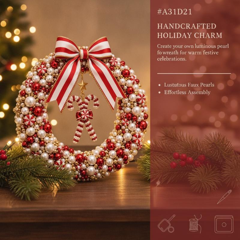 1 Set Funkelndes DIY Bastel-Weihnachtskranz-Set Material Selbstklebender Perlenkranz Perlen-Perlenkranz-Set Türdekoration