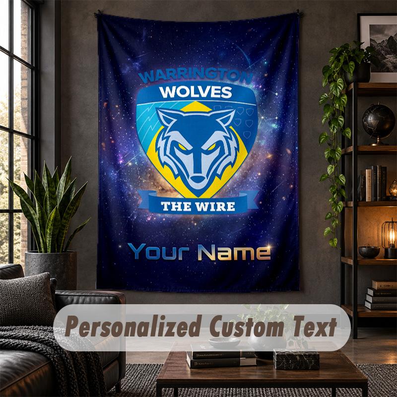 Personalized Wall Tapestry,Warrington Wolves FC Custom Text, Soft Fabric Wall Art For Indoor Decoration