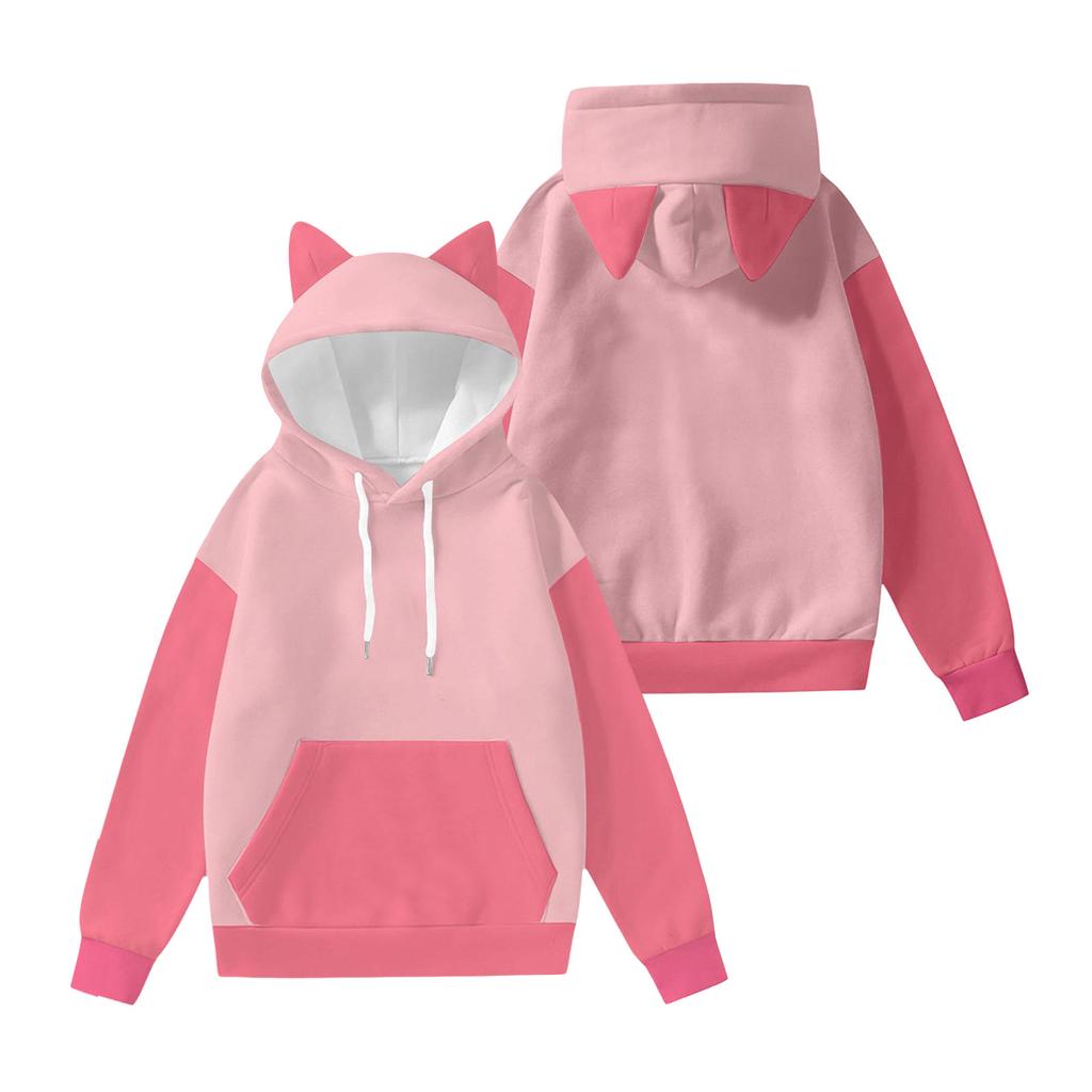 Women's Fashion Long-Sleeved Color-Blocked Printed Hooded Sweatshirt With Ears