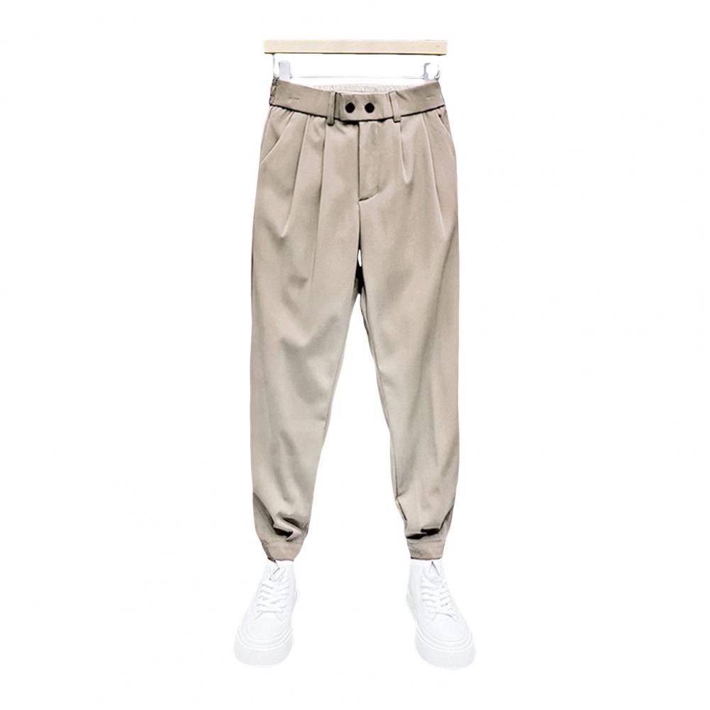 Spring Fall Men Ninth Pants Ankle-banded Elastic Waist Thin Loose Side Pockets Solid Color Harem Pants Suit Pants Long Trousers