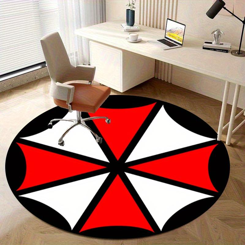 1pc Home Office Outdoor Gift Circular Rug Red White Black Umbrella Logo Design Carpet Mat Round Area Rug for Bedroom Living Room Non-Slip PadRC2817