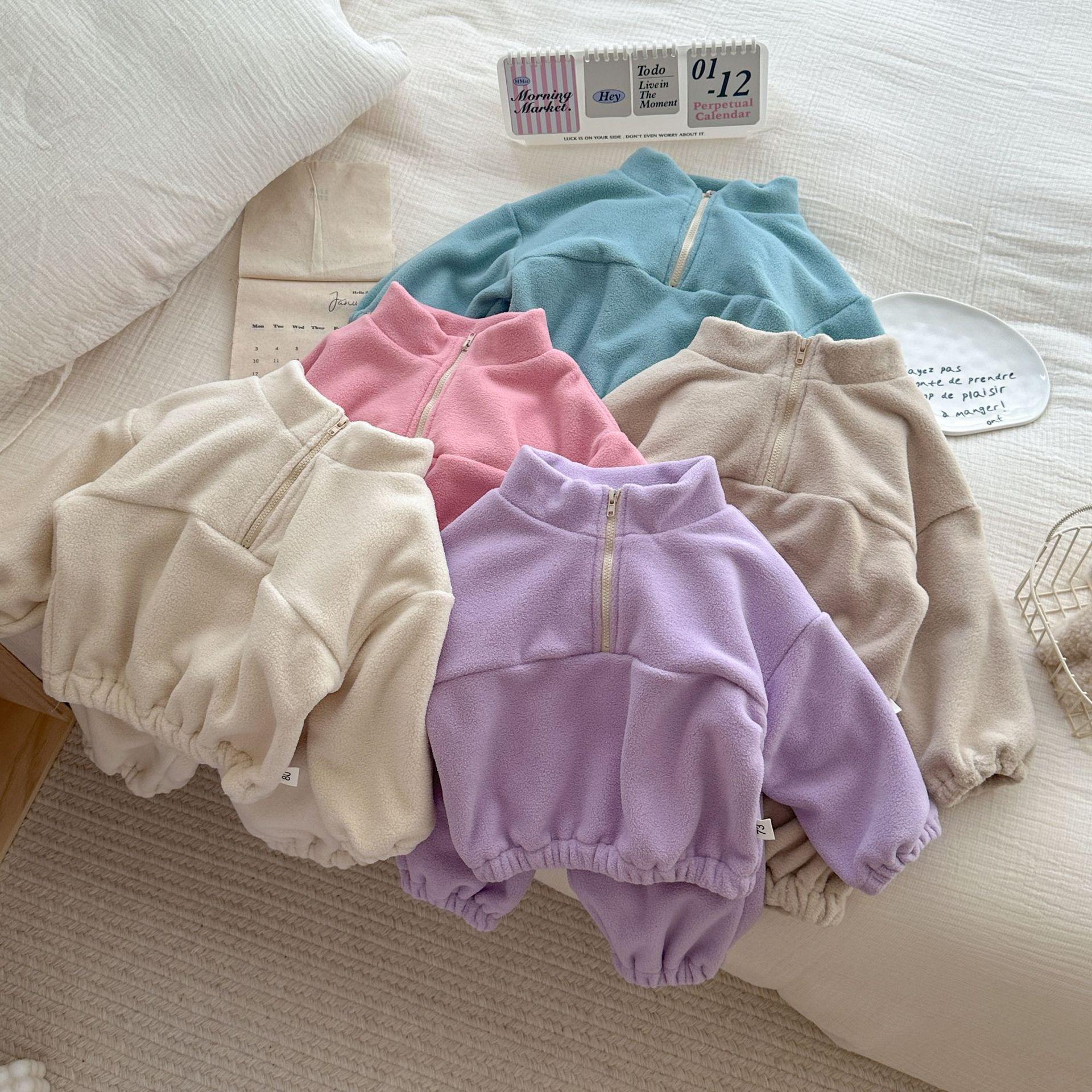 

Осенне-зимний комплект спортивного костюма из двустороннего флиса для малышей и детей ясельного возраста в корейском стиле 130 cm кремовый