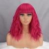 MERISIHAIR Parrucca corta ondulata Bob con frangia Colore rosso rosa Moda donna Lunghezza spalla Parrucca ondulata naturale in fibra sintetica Cosplay