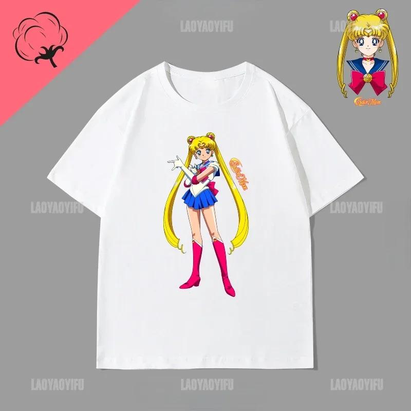Japan Kawaii Sailor Moon 90s Anime Cotton Tshirt Cute Cartoon Moon Fans Gift Tops Summer Casual Hipster Clothes Streetwear Tee