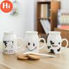 Hi Ceramic Children's Cup Breakfast Milk Tea Cup Female Student Drinking Water Home Mug with Spoon with Lid