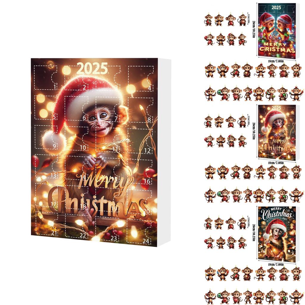 Christmas Advent Calendar With 24 Acrylic Monkey Ornaments For Kids And Family Holiday Decor