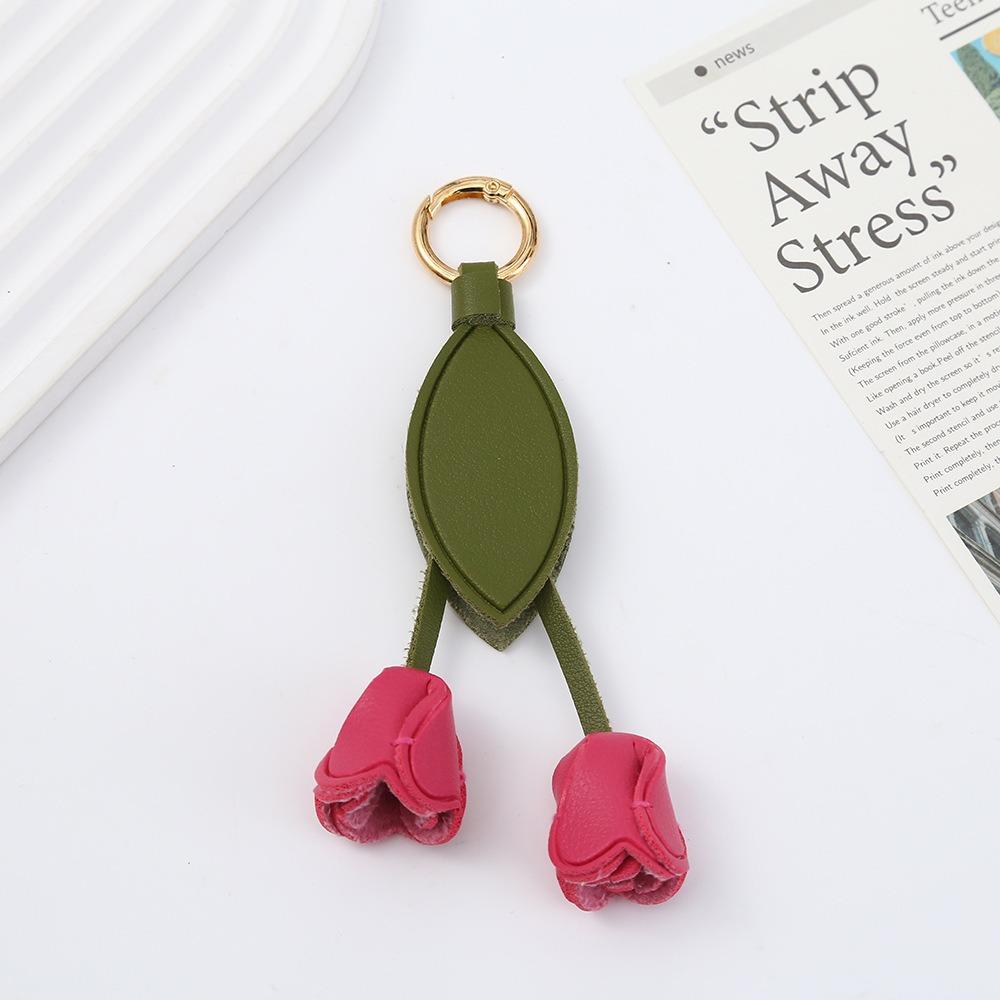 Handmade Flower Pu Keychain Hanger Bag Charm Multi-color Tulip Leather Pendant  Men