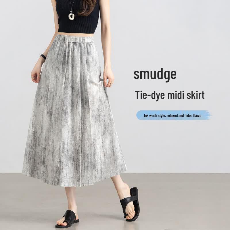 Handu Yishe Tie-Dye Ink Wash A-Line Skirt