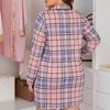 Parlak Geyik kadın Gecelik Ekose Uzun Kollu Düğme Yukarı Sleepshirt Gecelik Çentik Borulu Erkek Arkadaşı Gecelik Salon Uyku Elbise Artı Boyutu S-4XL