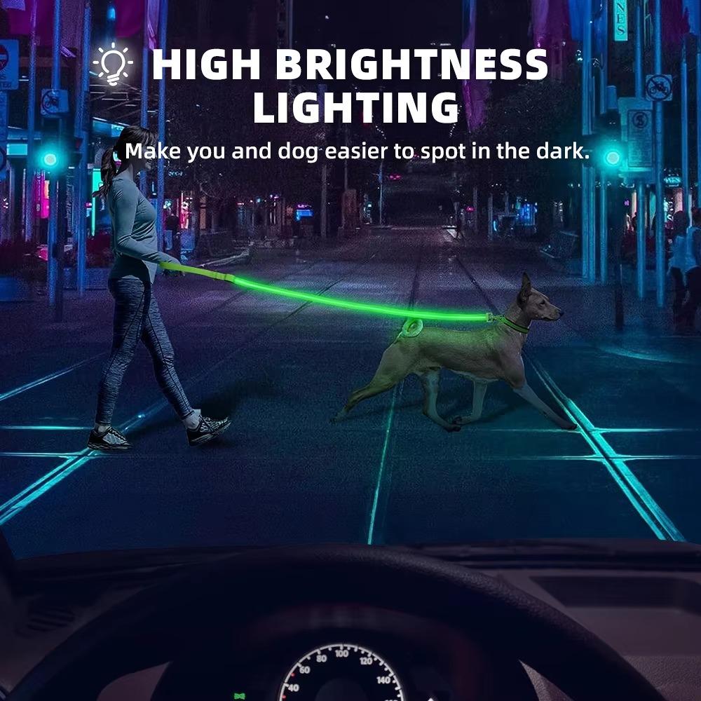 Adjustable Comfortable Durable Polyester LED Dog Leash Rechargeable Flashing Light Pet Rope Sustainable Fashionable Glow Dark