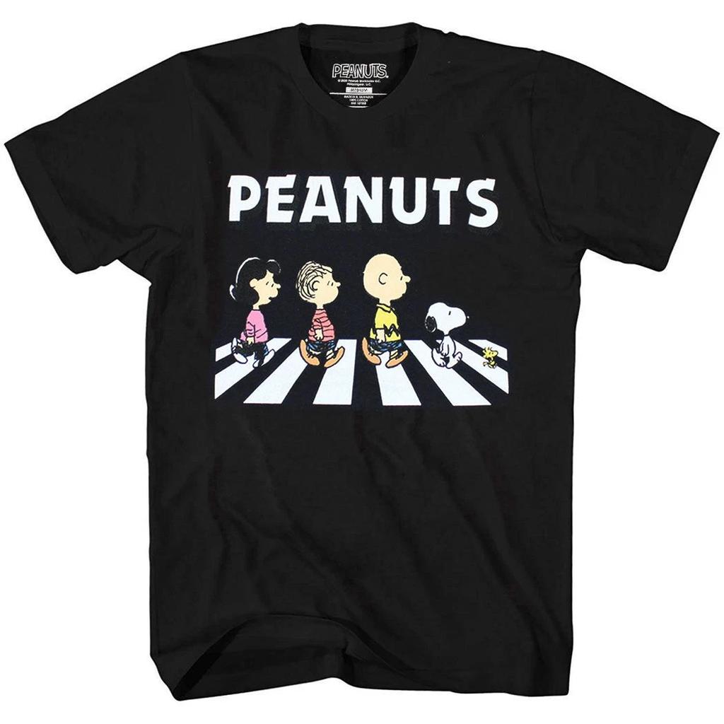 Peanuts Snoopy Gang Crossing Road 100% Cotton T-shirt Mens Tees Top