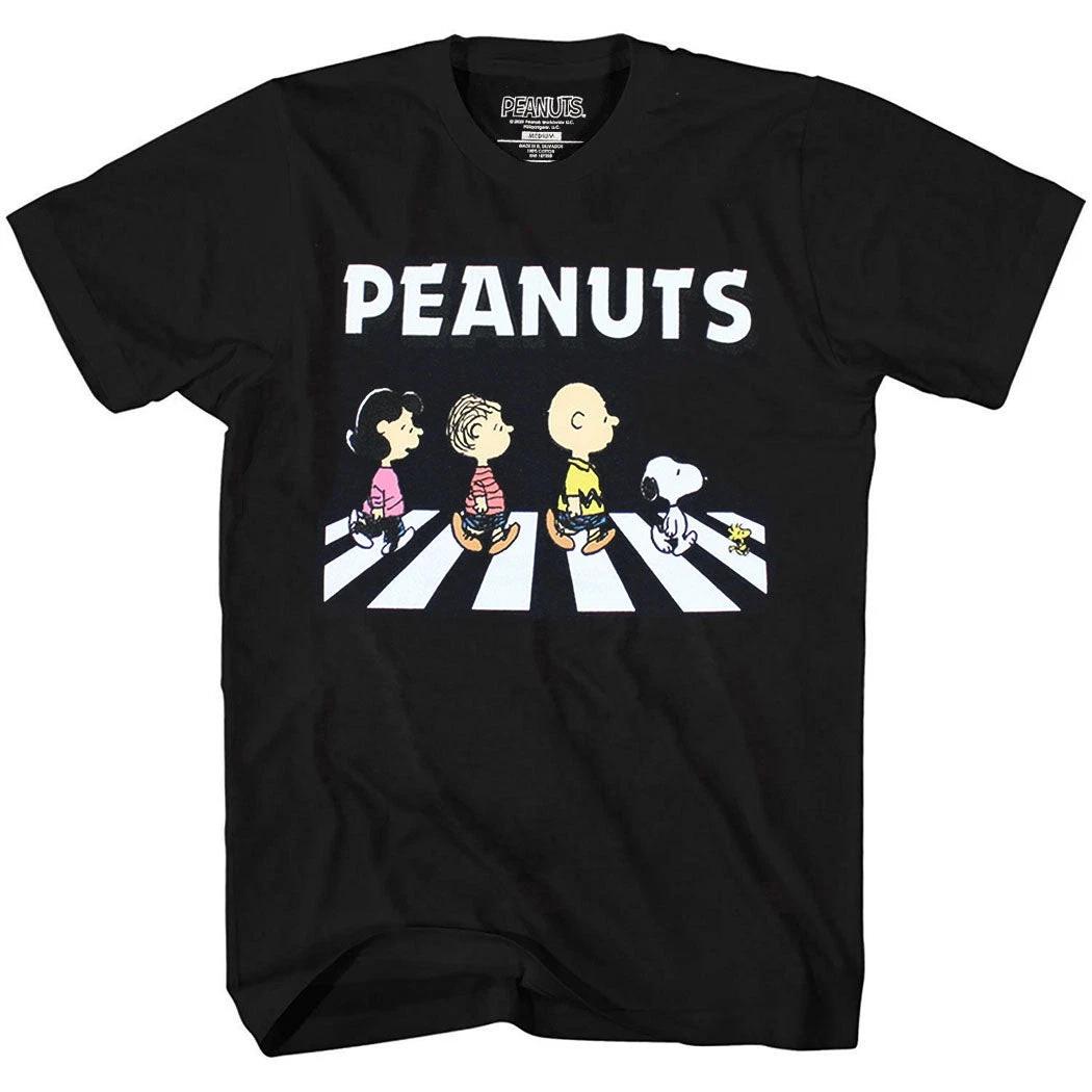 Peanuts Snoopy Gang Crossing Road 100% Cotton T-shirt Mens Tees Top L