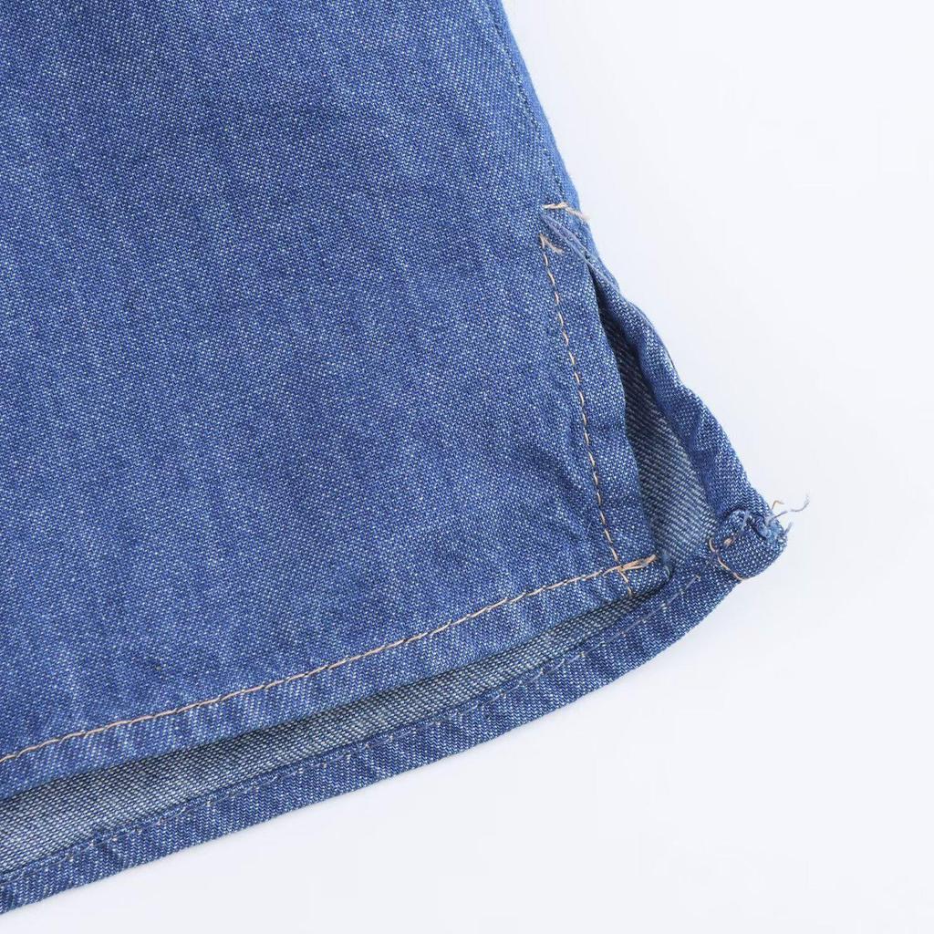 2025 Spring Women's Denim-Look Cotton Point Collar Long Sleeve Shirt (European/American Style)