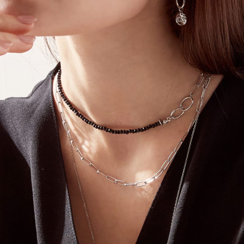 ctwins Two-Way Black Crystal Necklace+Bracelet