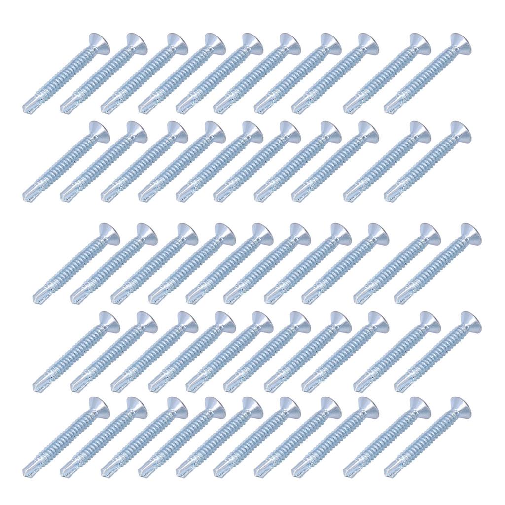 50Pcs Self Drilling Screw Cross Zinc Plated Carbon Steel Fastener Hardware 4.8x38mm Flat Head