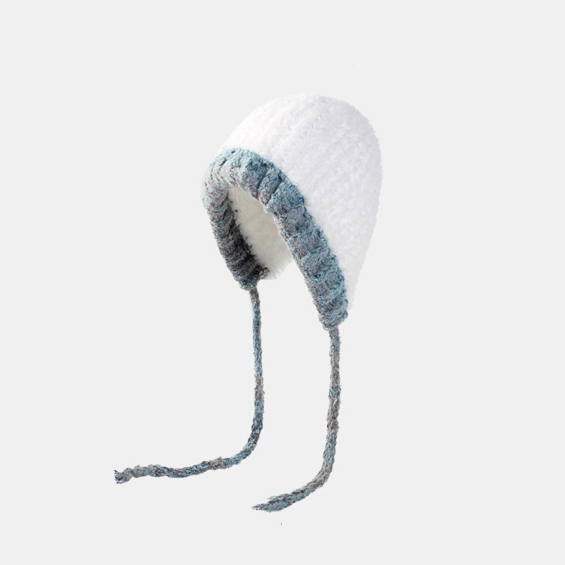 Hat Women's New Winter Plush Knitted Hat Ear Protection Warmth Protection Cold Protection Showing Face Cute Versatile Wool Hat