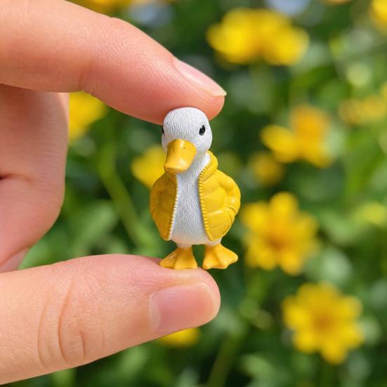 Duck Figurine Ornaments, Resin Cute Duck Sculpture with Down Jacket Desktop Decor for Home Office Car, Duck Miniature Scene Decoration